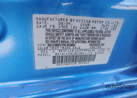 2024 Nissan Versa S from USA, damaged, VIN 3N1CN8DV1RL925862